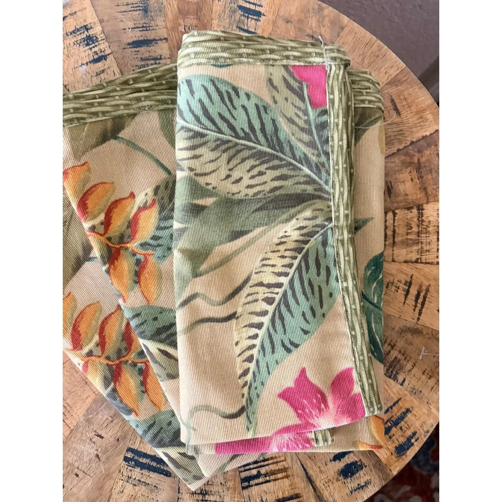 Set‎ of 3 Tropical Floral Cotton Napkins Hibiscus Palm Leaf Botanical RN 32293